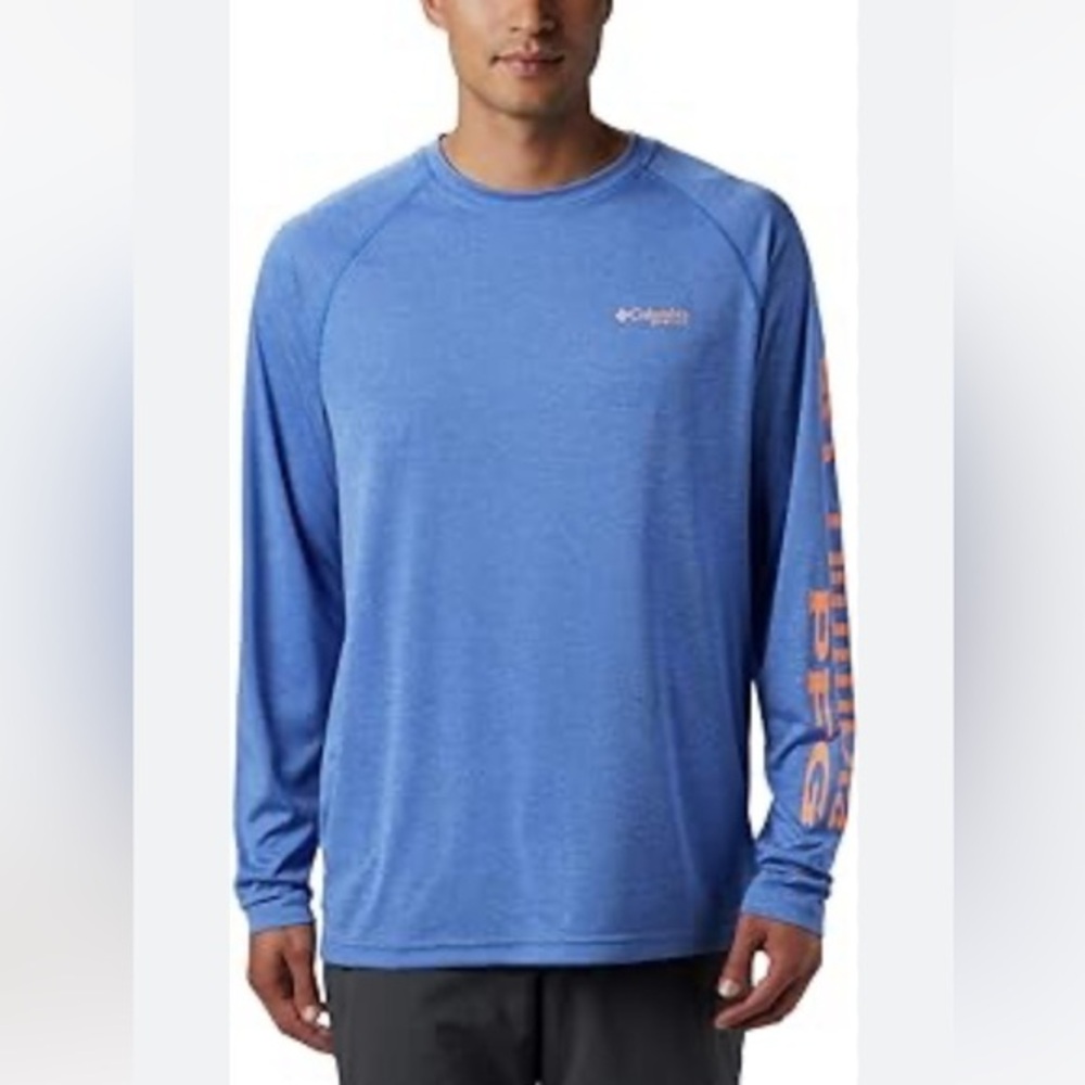 Columbia Men’s Terminal Tackle PFG Triangle Long Sleeve Blue Lightweight Shirt